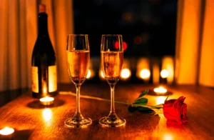 Elegant romantic rooftop dining Singapore scene at a rooftop bar with two champagne flutes, a red rose, and flickering candles on a table, perfect for a romantic date night or special occasion at rooftop restaurants overlooking Marina Bay, the Singapore skyline, and Marina Bay Sands. Capturing the ambience of romantic restaurants and the most romantic restaurants in the city, this fine dining restaurant in Singapore blends contemporary Asian cuisine and Italian restaurant influences, offering great food, signature cocktails, steaks, wine, and imaginative menu creations by an executive chef. Guests enjoy impeccable service, a la carte dishes, new menu highlights, and stunning views of the Singapore Flyer, city skyline, and city lights. Ideal for corporate events, lunch, dinner, or afternoon bites, the location at Collyer Quay offers breathtaking views at sea level with skyline views that soak in the world‑class backdrop. The rooftop space invites dining under the night sky, where friends and couples sip drinks, explore flavours, and feast on quality food paired with cocktails, wine, and steaks. The elegant yet casual atmosphere makes it a celebration to miss at your peril, with every bite a delight and every note of taste a blend of fun and romance. Perfect for sunset, evening, or date experiences, this destination offers access to the east and beyond, making it a must‑visit for restaurants lovers who want to literally explore the best dining, bar, and event spaces in Singapore.