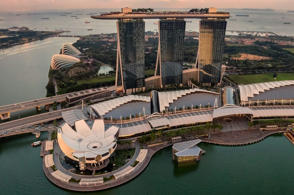 The iconic Marina Bay Sands in Singapore, recognized as the world's priciest hotel, features unique design and dining options.