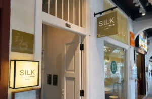 Entrance to SILK Tea Bar on Sago Street in Singapore.